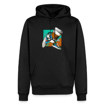 Kaffeejunkie: Lustiges Design für Coffee-to-Go - Männer Premium Bio Hoodie - Schwarz - Vorne - Nico (187cm)