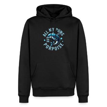 Tous mes jeux de mots sont un marsouin dauphin bio marin - Sweat à capuche Premium bio Homme - noir - Devant - Nico (187cm)