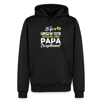 papa et urgentiste / futur papa exceptionnel - Sweat à capuche Premium bio Homme - noir - Devant - Nico (187cm)