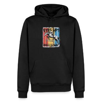 Posture de conduite : talons baissés, yeux levés - Sweat à capuche Premium bio Homme - noir - Devant - Nico (187cm)