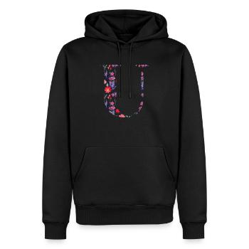 Floral personalised u letter - gift idea - Men’s Premium Organic Hoodie - black - Front - Nico (187cm)