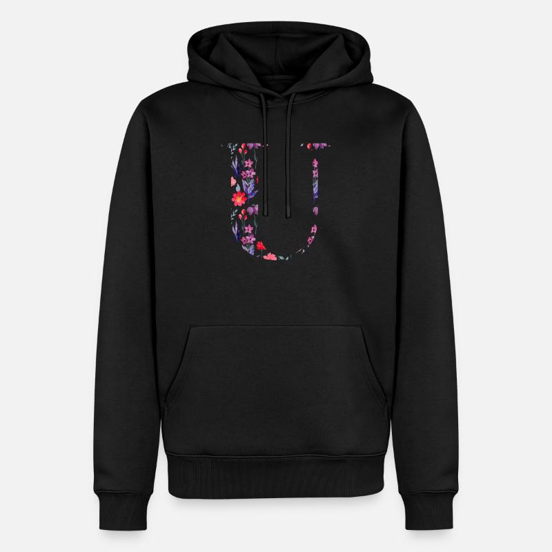 Blumen personalisierter U-Brief - Geschenkidee - Männer Premium Bio Hoodie - Schwarz