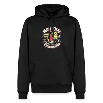 Conception de dictons Muay Thai drôles - Sweat à capuche Premium bio Homme - noir - Devant - Nico (187cm)