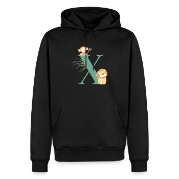 Lettre x vert animaux jungle - Sweat à capuche Premium bio Homme - noir - Devant - Nico (187cm)