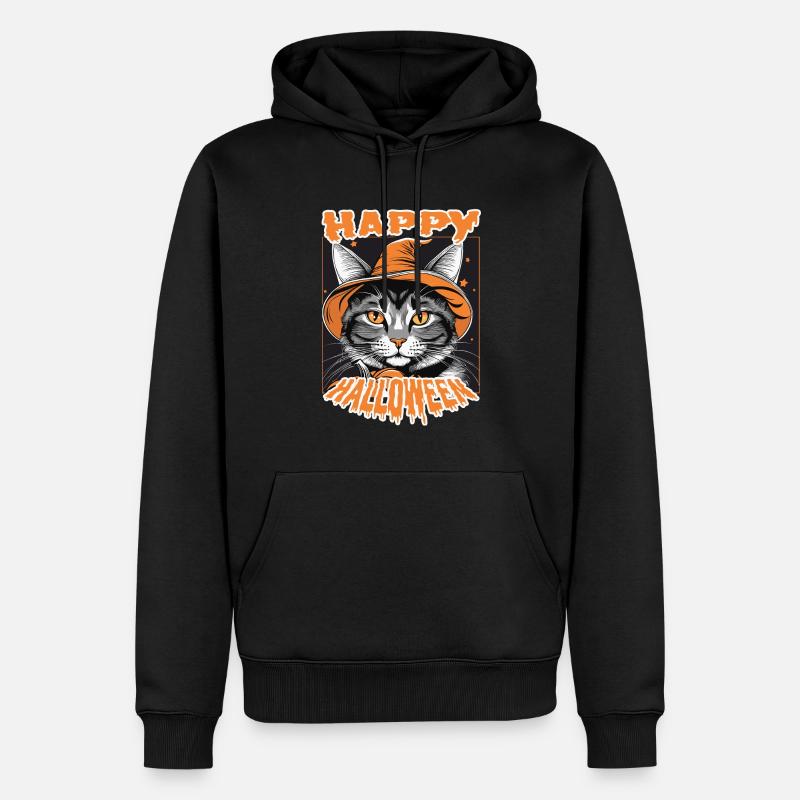 Halloween Katze mit Hexenhut - Männer Premium Bio Hoodie - Schwarz