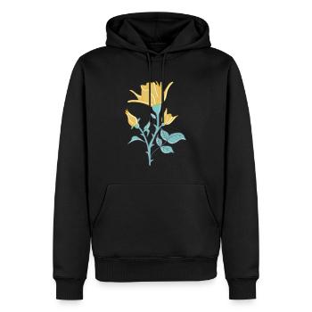rose jaune avec des feuilles vert turquoise - Sweat à capuche Premium bio Homme - noir - Devant - Nico (187cm)