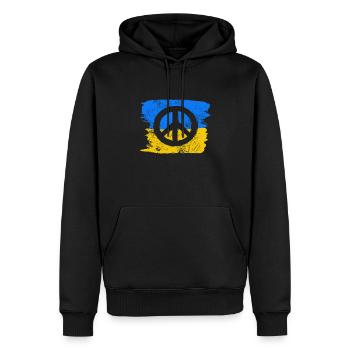 Signe de paix devant le drapeau ukrainien - Sweat à capuche Premium bio Homme - noir - Devant - Nico (187cm)