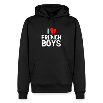 J'adore les Garçon Français - Sweat à capuche Premium bio Homme - noir - Devant - Nico (187cm)