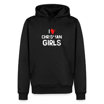j'adore les filles chrétiennes - Sweat à capuche Premium bio Homme - noir - Devant - Nico (187cm)