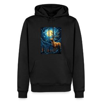 Cerf, Van Gogh, Nuit Étoilée, Animal - Sweat à capuche Premium bio Homme - noir - Devant - Nico (187cm)