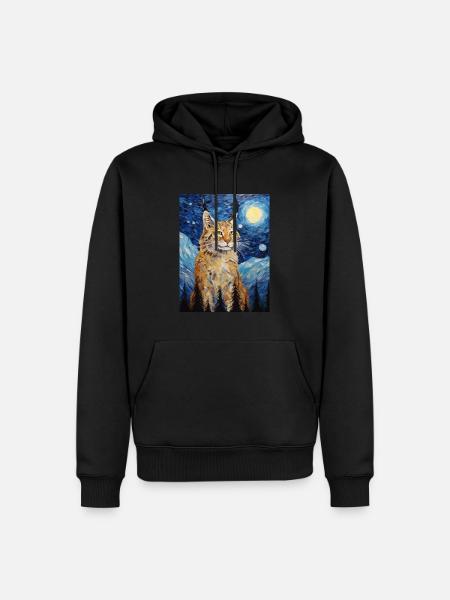luchs, van gogh, sternennacht, tier - Männer Premium Bio Hoodie - Schwarz