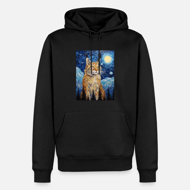 luchs, van gogh, sternennacht, tier - Männer Premium Bio Hoodie - Schwarz