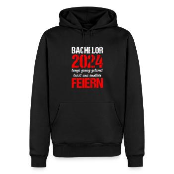 Bachelor 2024 Lange Genug Gelernt Lasst Uns Feiern - Männer Premium Bio Hoodie - Schwarz - Vorne - Nico (187cm)