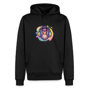 Singe Avec Casque Décoration Femme Cadeau Homme - Sweat à capuche Premium bio Homme - noir - Devant - Nico (187cm)