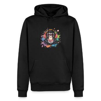 Singe avec casque Décoration femme Cadeau pour homme - Sweat à capuche Premium bio Homme - noir - Devant - Nico (187cm)