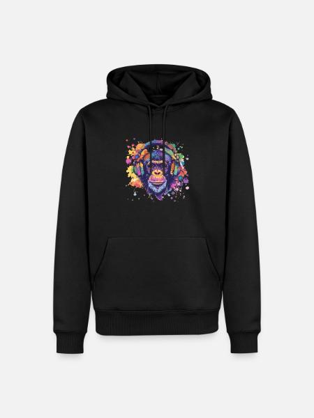 Affe Mit Kopfhörer Damen Deko Herren Geschenk - Männer Premium Bio Hoodie - Schwarz