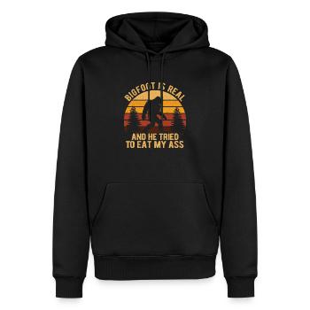 Bigfoot is Real and He Tried to Eat My Ass Funny - Men’s Premium Organic Hoodie - black - Front - Nico (187cm)