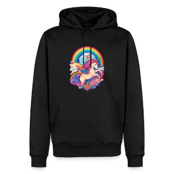 Illustration colorée d’une licorne - Sweat à capuche Premium bio Homme - noir - Devant - Nico (187cm)