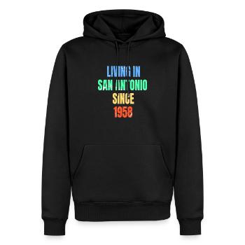 Retro Vintage Living à San Antonio depuis 1958 - Sweat à capuche Premium bio Homme - noir - Devant - Nico (187cm)