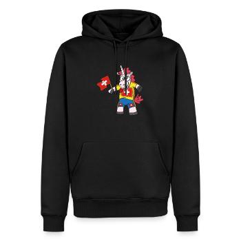 Licorne folle suisse - Sweat à capuche Premium bio Homme - noir - Devant - Nico (187cm)