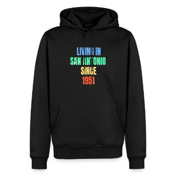 Retro Vintage Living In San Antonio Since 1951 - Men’s Premium Organic Hoodie - black - Front - Nico (187cm)