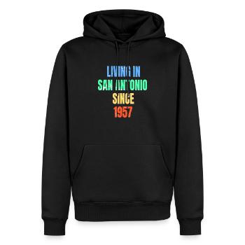 Retro Vintage Living In San Antonio Since 1957 - Men’s Premium Organic Hoodie - black - Front - Nico (187cm)