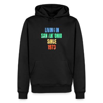 Retro Vintage Living In San Antonio Since 1973 - Men’s Premium Organic Hoodie - black - Front - Nico (187cm)