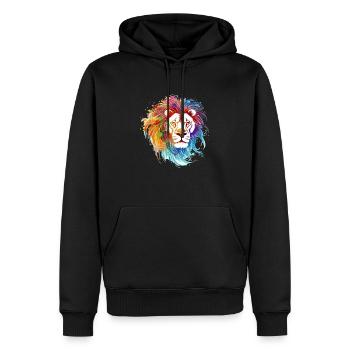 Ozi le lion - Sweat à capuche Premium bio Homme - noir - Devant - Nico (187cm)