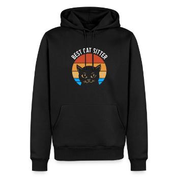 Katze schwarzes Kätzchen Vintage Sonnenuntergang - Männer Premium Bio Hoodie - Schwarz - Vorne - Nico (187cm)