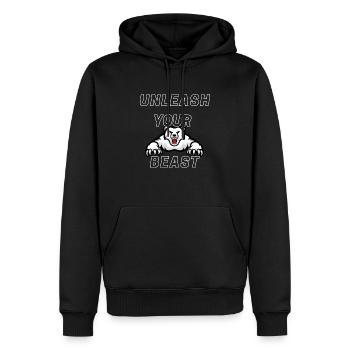 "Bar Strength Unleashed" Gym Shirt - Männer Premium Bio Hoodie - Schwarz - Vorne - Nico (187cm)