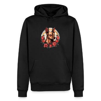 Petit chien avec des roses - Sweat à capuche Premium bio Homme - noir - Devant - Nico (187cm)