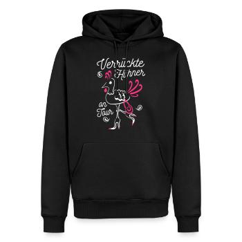 JGA verrückte Hühner on Tour - Männer Premium Bio Hoodie - Schwarz - Vorne - Nico (187cm)