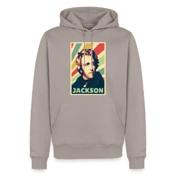 Andrew Jackson Vintage Farben - Männer Premium Bio Hoodie - Taupe - Vorne - Nico (187cm)