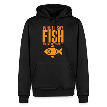 Quand je dis poisson, vous dites frire, poisson... 2 - Sweat à capuche Premium bio Homme - noir - Devant - Nico (187cm)