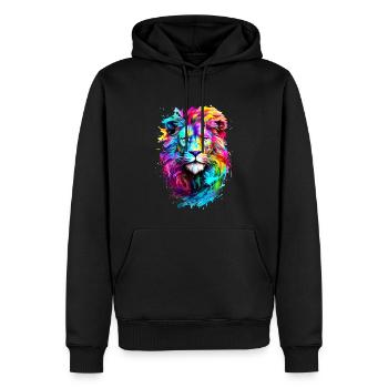 Lion peint - Sweat à capuche Premium bio Homme - noir - Devant - Nico (187cm)