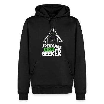 J'peux pas je dois geeker humour geek gamer - Sweat à capuche Premium bio Homme - noir - Devant - Nico (187cm)