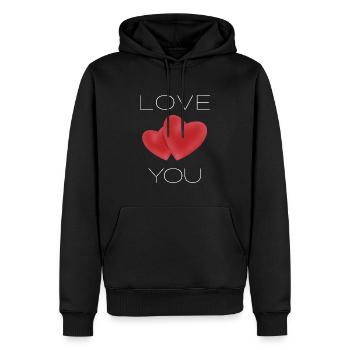 Cadeau love you saint valentin couple - Sweat à capuche Premium bio Homme - noir - Devant - Nico (187cm)