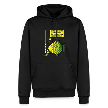 Pêche et humour - Sweat à capuche Premium bio Homme - noir - Devant - Nico (187cm)