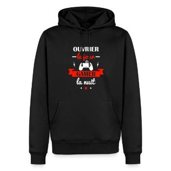 ouvrier le jour, gamer la nuit,cadeau ouvrier - Sweat à capuche Premium bio Homme - noir - Devant - Nico (187cm)