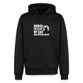 Désolé d’être en retard, mon chat était assis sur moi - Sweat à capuche Premium bio Homme - noir - Devant - Nico (187cm)