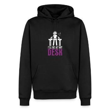 Je serai à mon bureau - Ingénieur du son en train d’enregistrer - Sweat à capuche Premium bio Homme - noir - Devant - Nico (187cm)