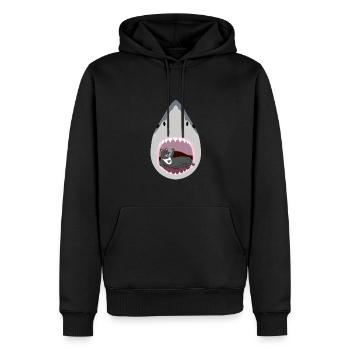 Chat mangeur de requins - Sweat à capuche Premium bio Homme - noir - Devant - Nico (187cm)