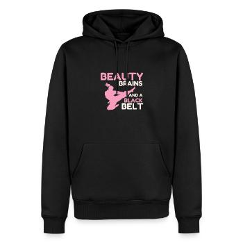 Beauty Brains et une ceinture noire - Sweat à capuche Premium bio Homme - noir - Devant - Nico (187cm)