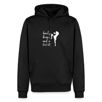 Beauty Brains et une ceinture noire - Sweat à capuche Premium bio Homme - noir - Devant - Nico (187cm)