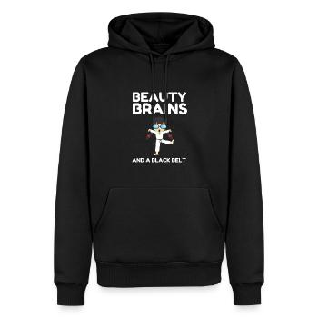 Beauty Brains et une ceinture noire - Sweat à capuche Premium bio Homme - noir - Devant - Nico (187cm)