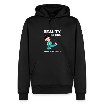 Des cerveaux de beauté et une ceinture noire - Sweat à capuche Premium bio Homme - noir - Devant - Nico (187cm)