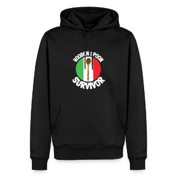 J’ai survécu à la cuillère de bois - Parenting - Sweat à capuche Premium bio Homme - noir - Devant - Nico (187cm)