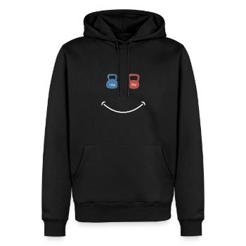 Kettlebell Workout Retro Fitness Gym - Männer Premium Bio Hoodie - Schwarz - Vorne - Nico (187cm)
