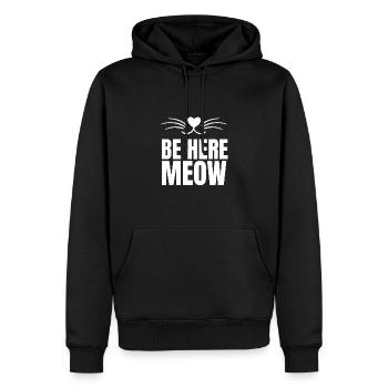 Yoga Cat - Be Here Meow - Männer Premium Bio Hoodie - Schwarz - Vorne - Nico (187cm)
