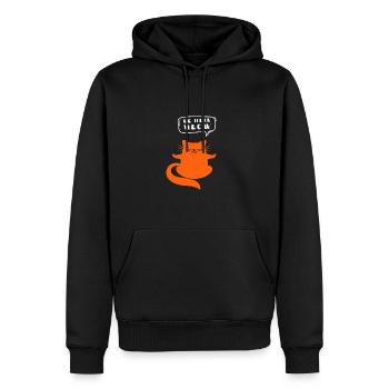 Yoga Cat - Be Here Meow - Männer Premium Bio Hoodie - Schwarz - Vorne - Nico (187cm)